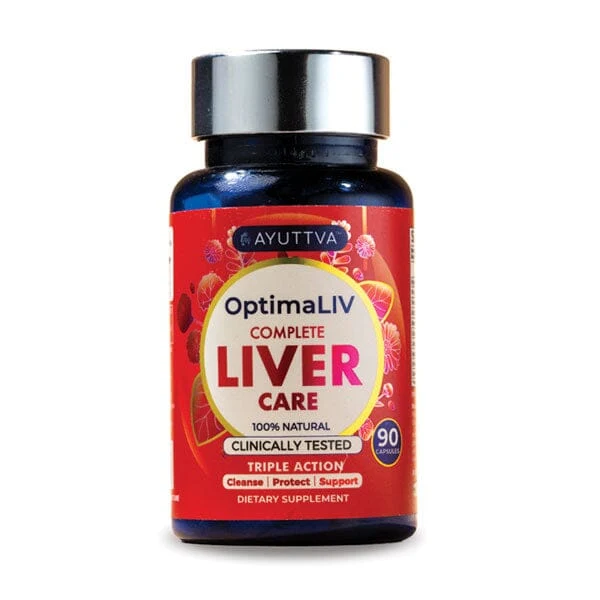 OptimaLIV supplement from The Ayurveda Experience skincare range, showing bottle and packaging